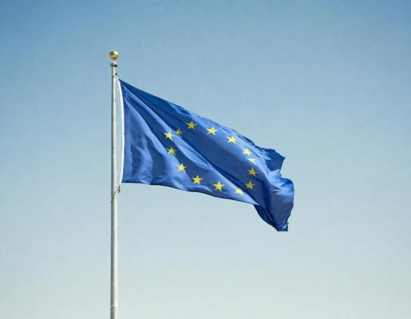 Bandiera dell'Unione Europea con stelle dorate su sfondo blu.